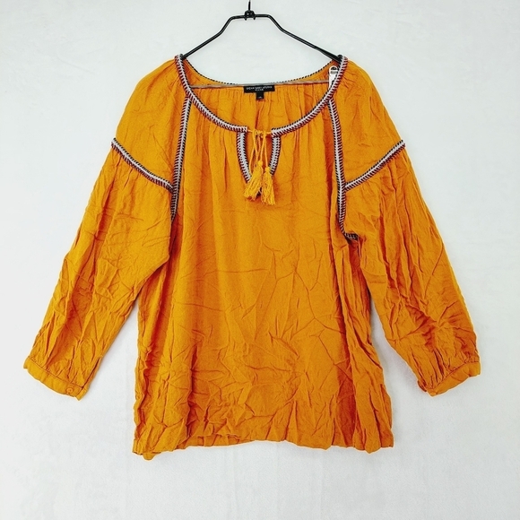 NEW Signature Studio Mustard Orange Boho Embroidered Peasant Loose Blouse P1983 - Picture 1 of 7